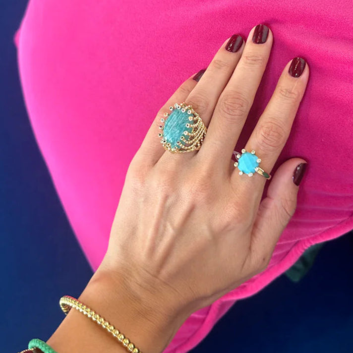 Statement adjustable ring W/Stone Aquamarine