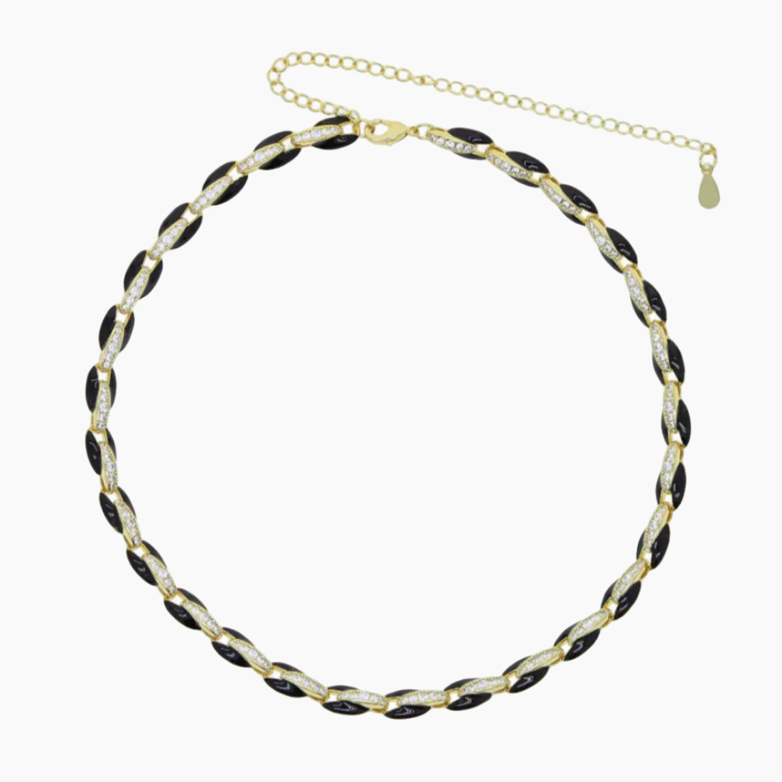 Necklace with black and white beads on a white background