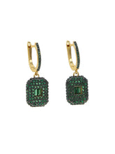Earrings hoops gold w/green stones