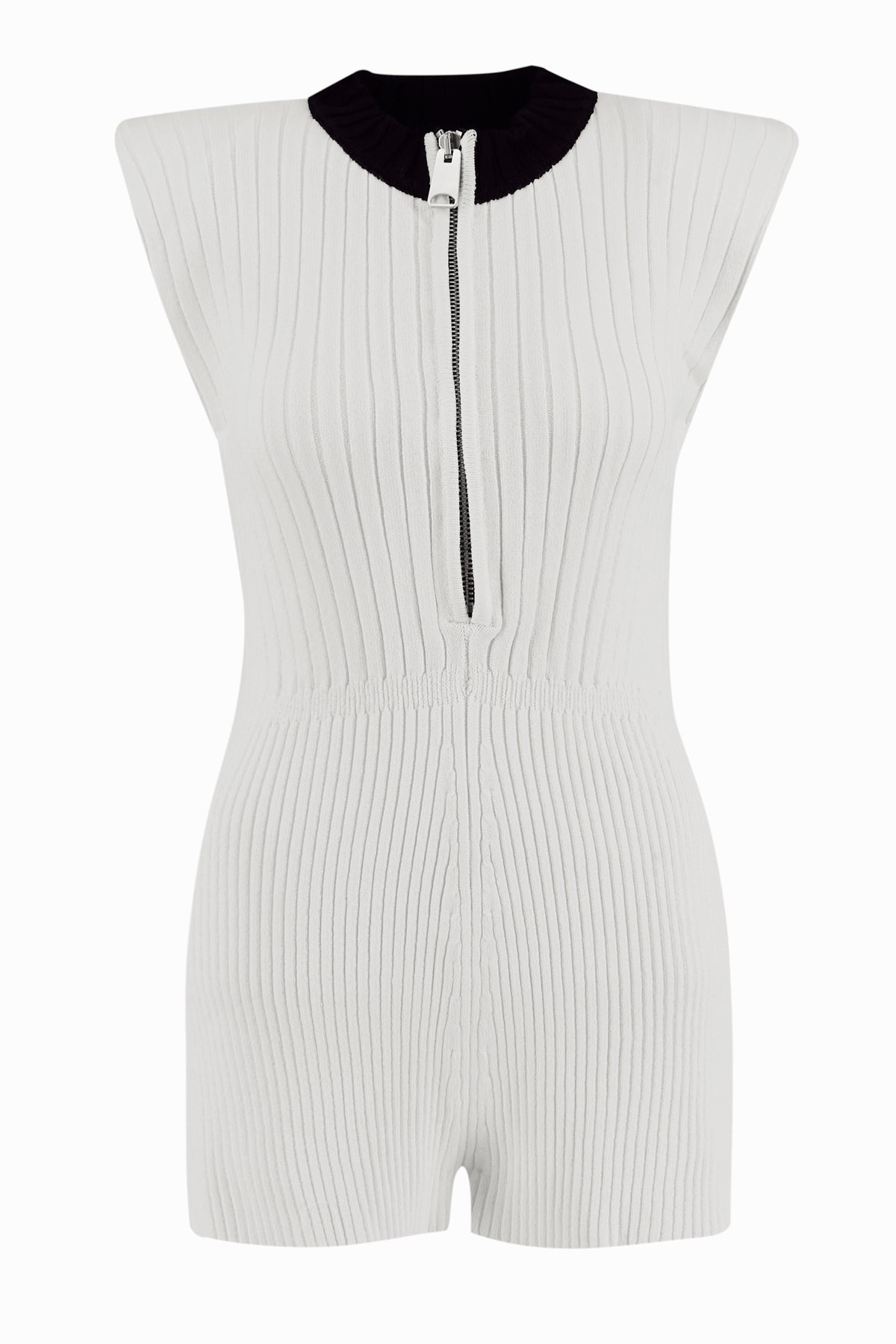 White Ribbed Mini Knitted Jumpsuit