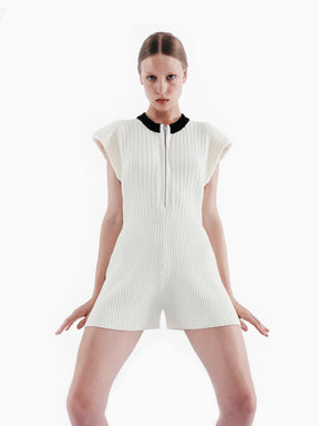 White Ribbed Mini Knitted Jumpsuit
