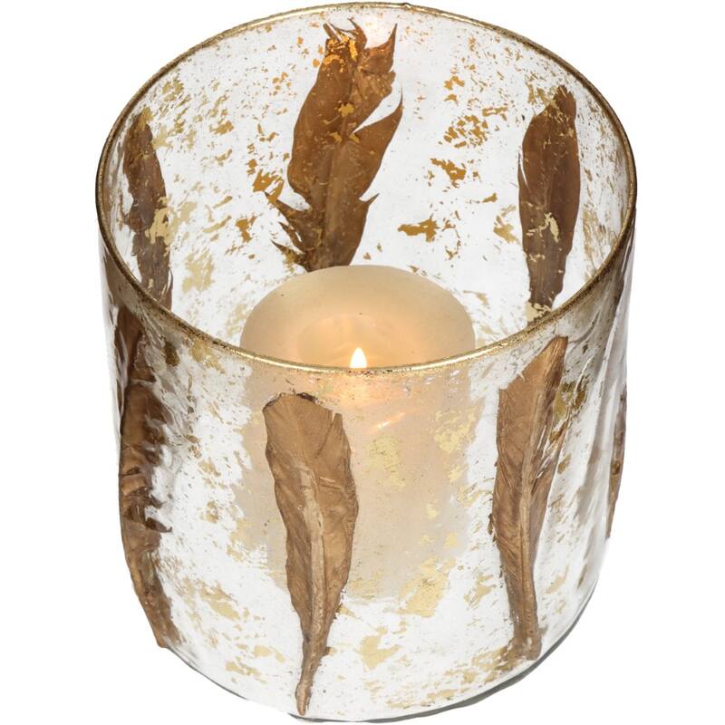 KAL-0864 Candle Holder Feather Gold 10x10x13cm