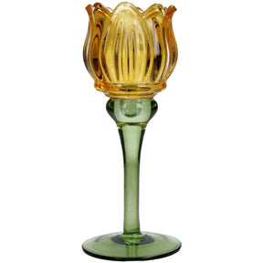 KAL-4206 Candle Holder Flower Glass Yellow 8x8x19cm