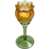 KAL-4206 Candle Holder Flower Glass Yellow 8x8x19cm