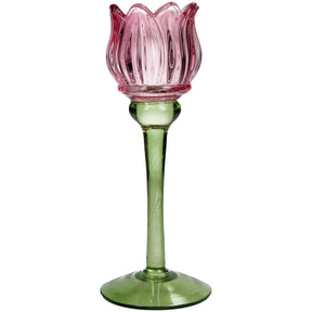 KAL-4207 Candle Holder Flower Glass Pink 8x8x22cm