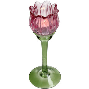 KAL-4207 Candle Holder Flower Glass Pink 8x8x22cm