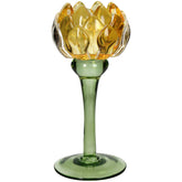 KAL-4209 Candle Holder Flower Glass Yellow 8x8x17.5cm