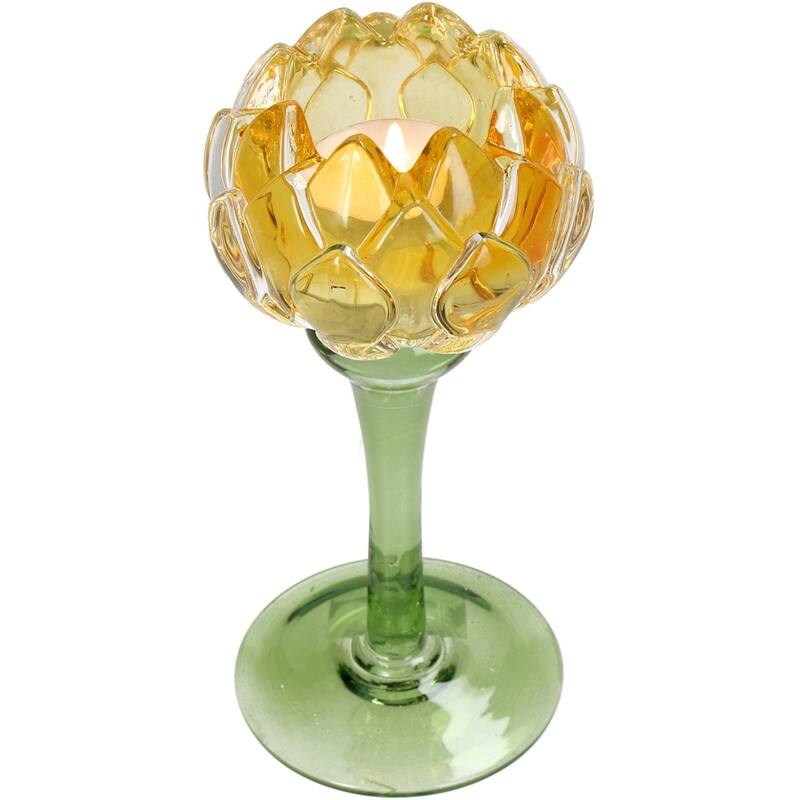 KAL-4209 Candle Holder Flower Glass Yellow 8x8x17.5cm