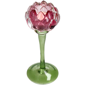 KAL-4210 Candle Holder Flower Glass Pink 8x8x20.5cm