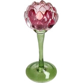 KAL-4210 Candle Holder Flower Glass Pink 8x8x20.5cm