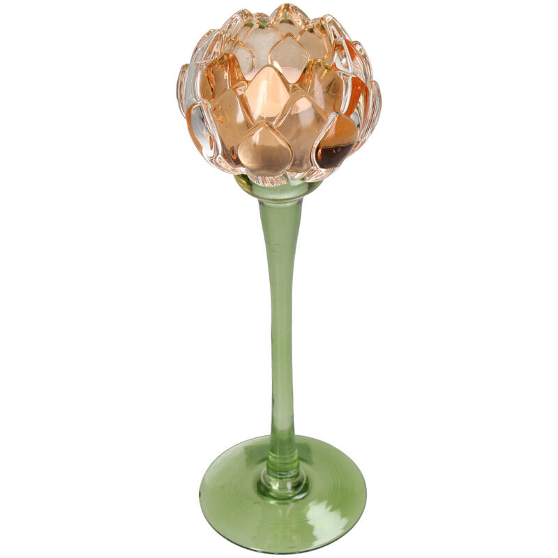 KAL-4211 Candle Holder Flower Glass Orange 8x8x25cm