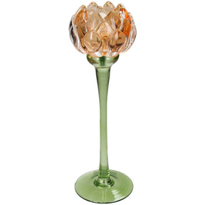 KAL-4211 Candle Holder Flower Glass Orange 8x8x25cm