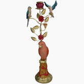 Decorative figurine with parrots on a branch with red flowers 