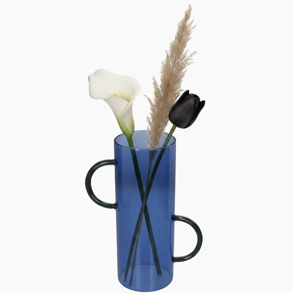 Blue mug with black handles