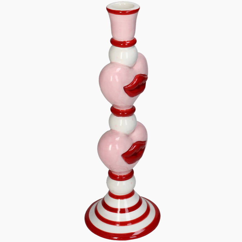 Decorative candle holder with pink and red design 