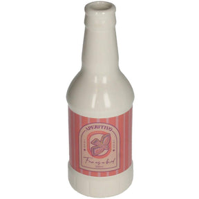 Decorative bottle with a pink label on a white background