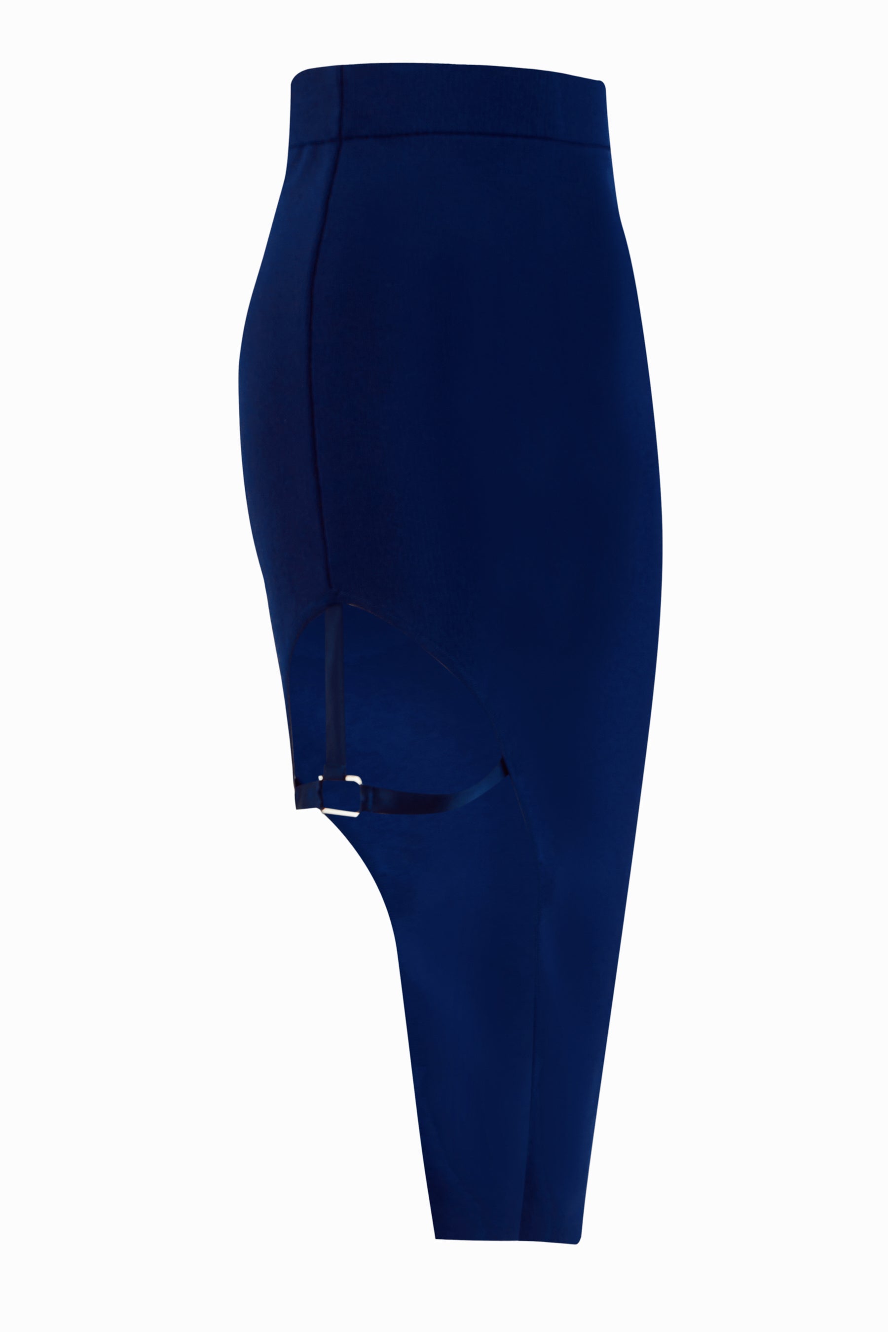 Navy Blue Asymmetric Knitted Midi Skirt
