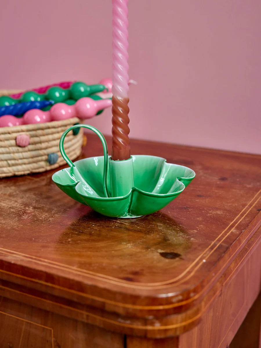 Metal Flower Shape Candle Holder in Green