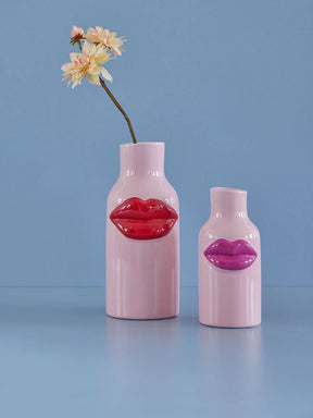 Ceramic Vase Pink with Red Lips - Large