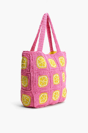 Lime Crochet Beach Tote (Pink Yellow)