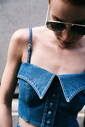 La Shirt Bustier In Denim