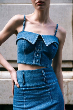 La Shirt Bustier In Denim