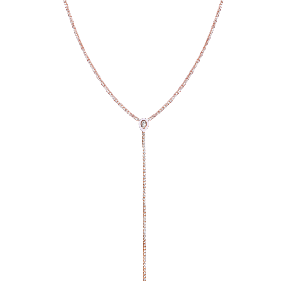 Long Enamel Pear Crystal Tennis Necklace