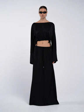Silky black long top
