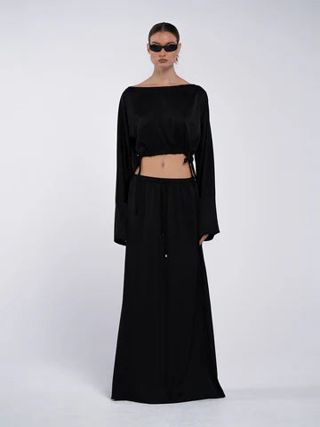 Silky black long top