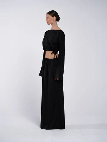 Silky black long top