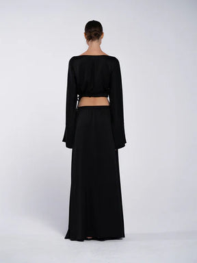 Silky black long top