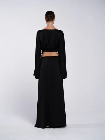 Silky black long top