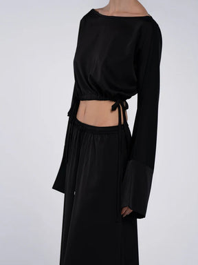Silky black long top