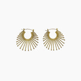 Gold hoop earrings with a fan-like design 