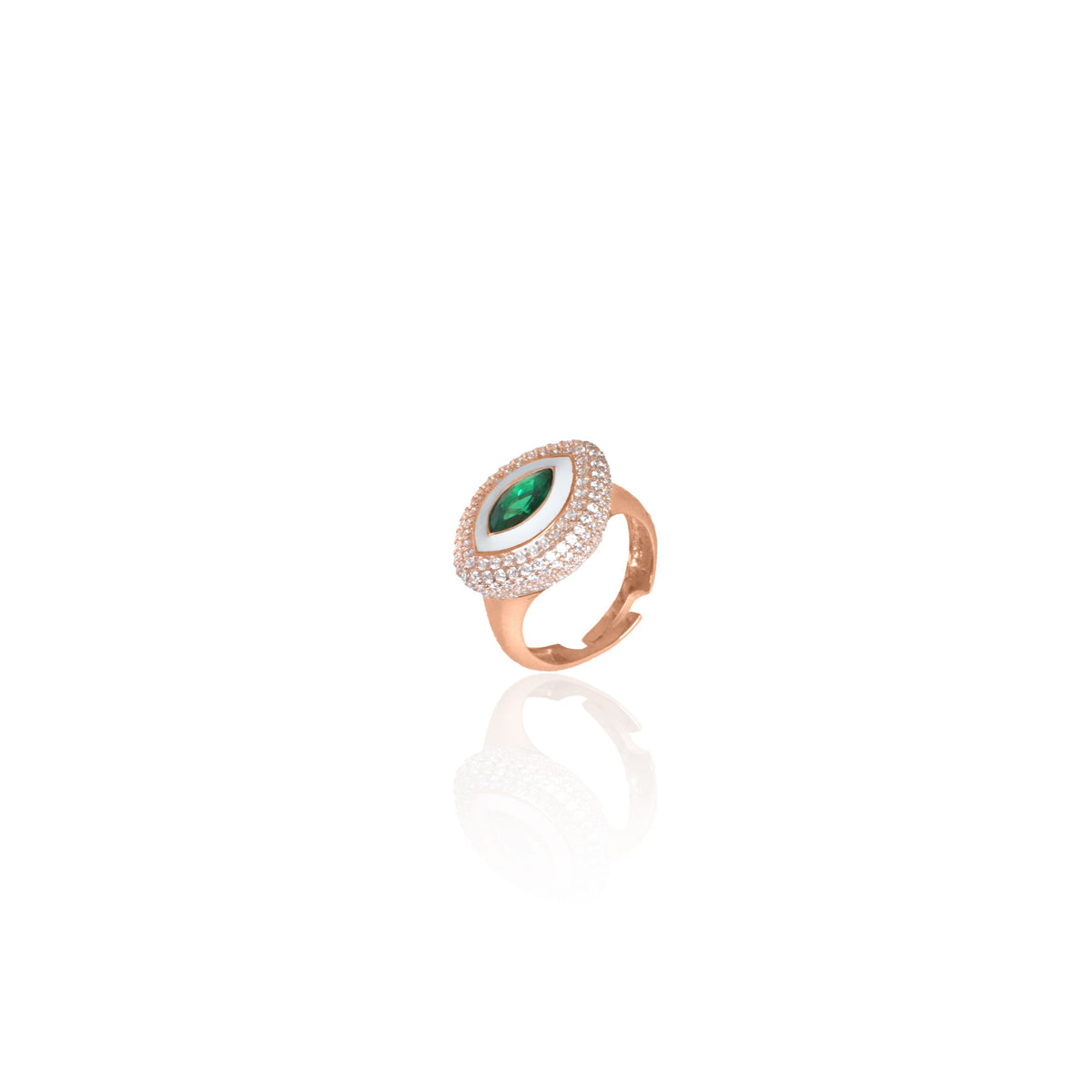 Marquise Green Eye With Enamel And Crystal Ring