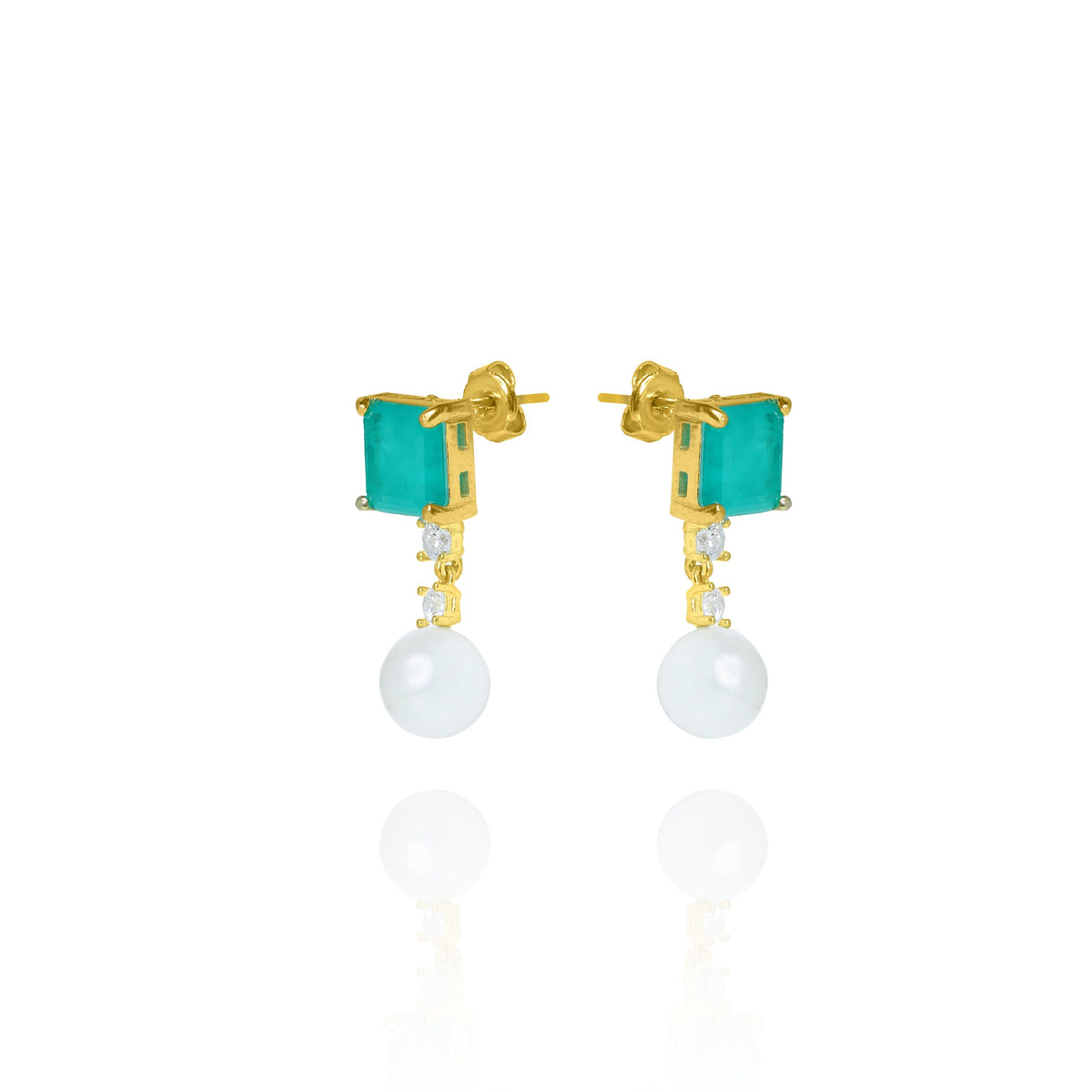 Natural Paraiba Stones with Crystals and Dangling Pearls Earrings