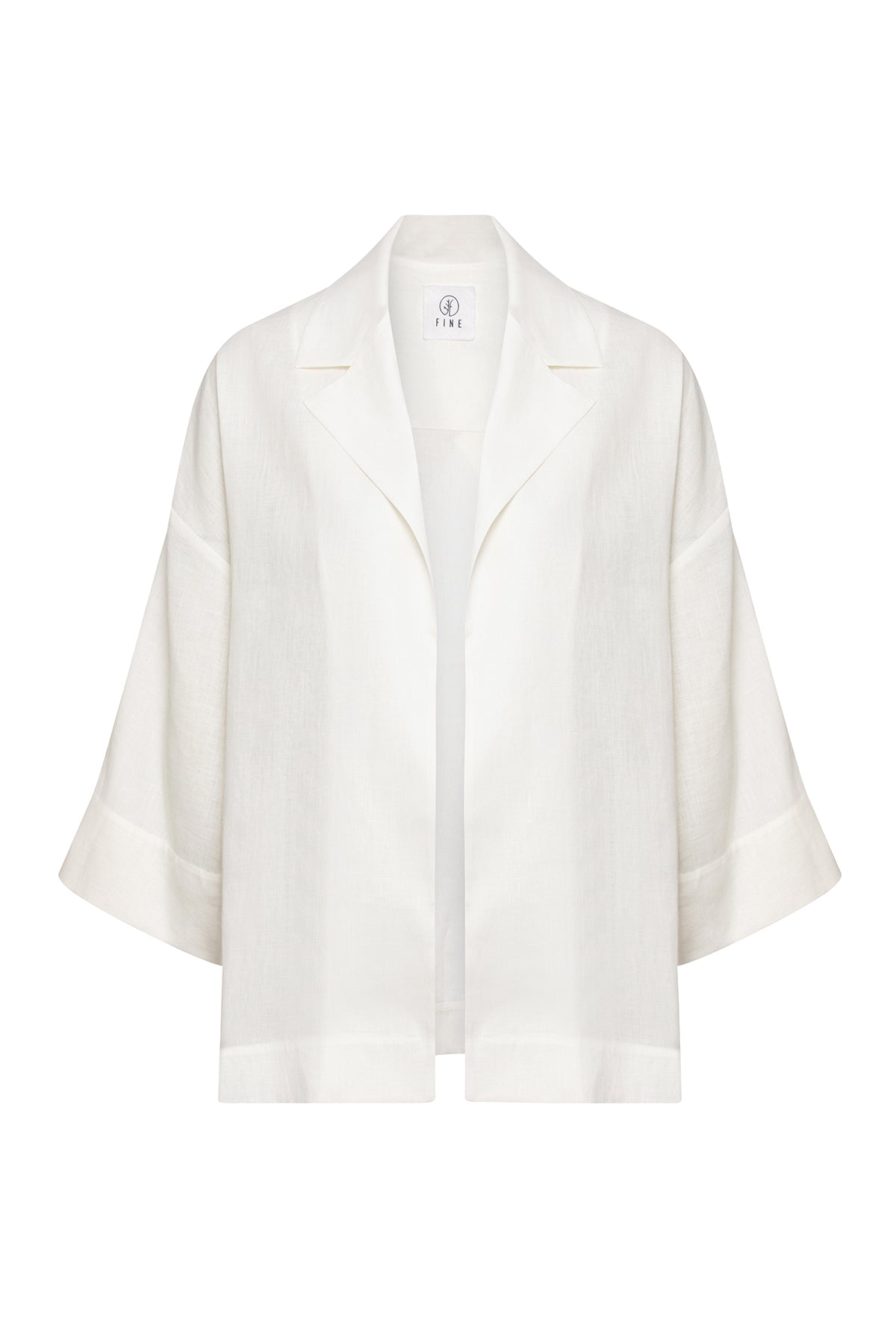 White kimono-style jacket on a white background