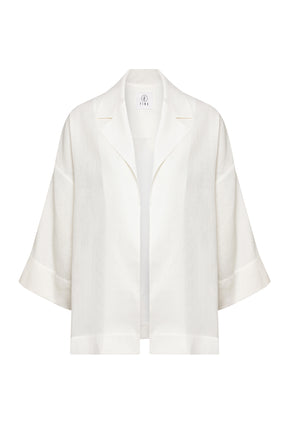 White kimono-style jacket on a white background