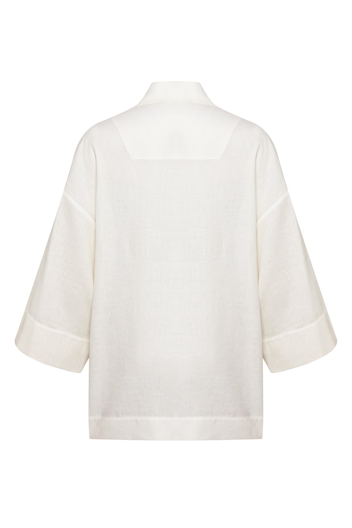 White kimono-style garment on a white background