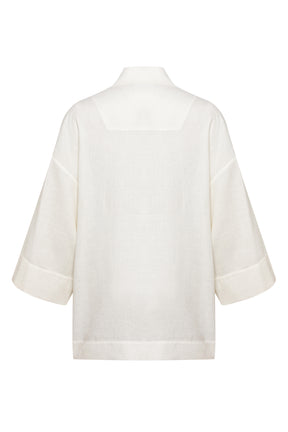 White kimono-style garment on a white background