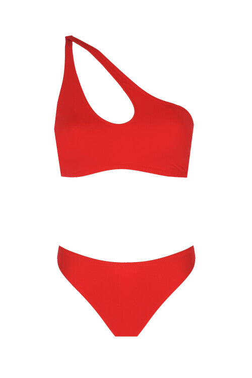 One Shoulder Bikini - Orange Red