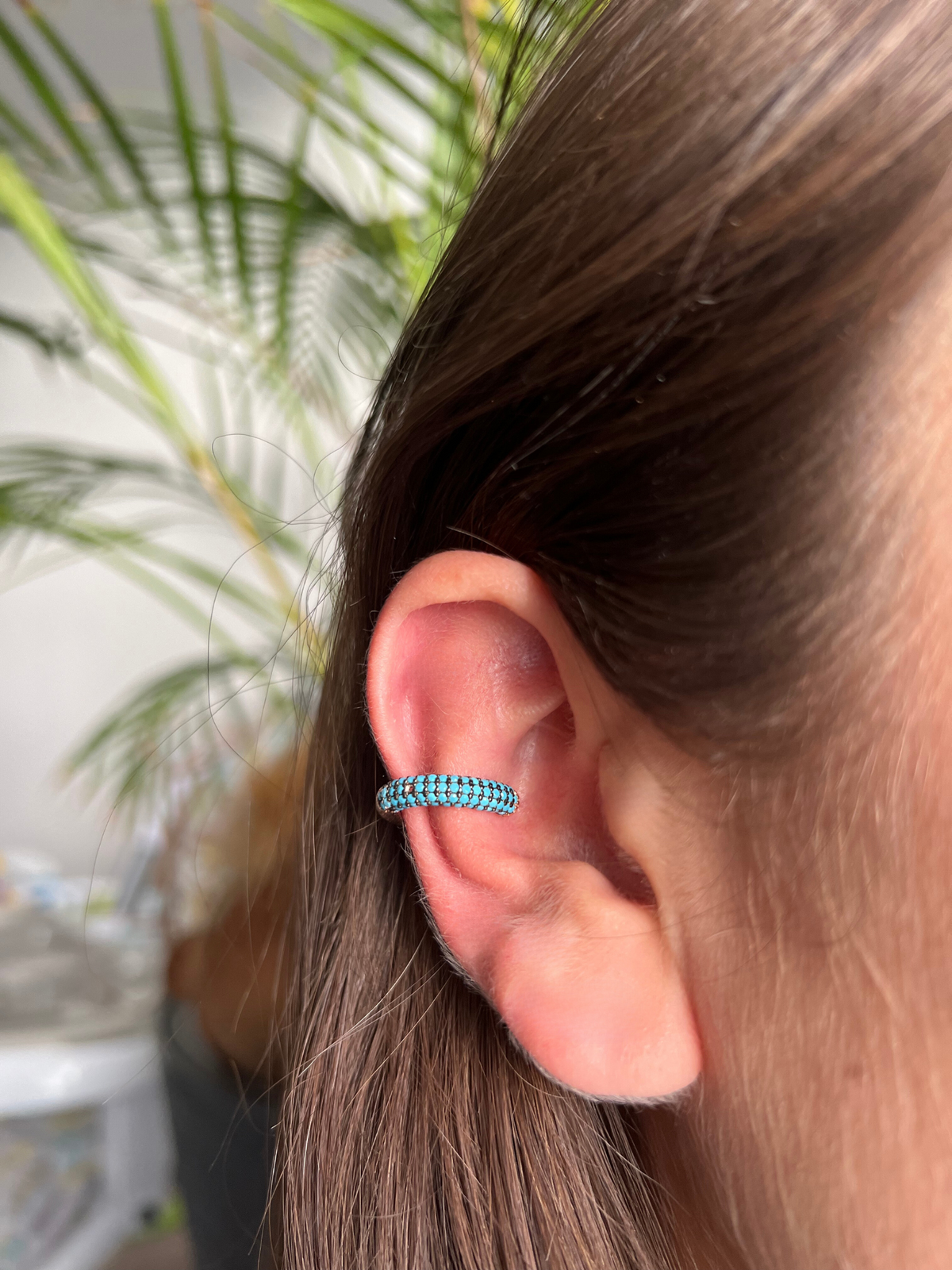 One Sided Round Half Turquoise Earcuff