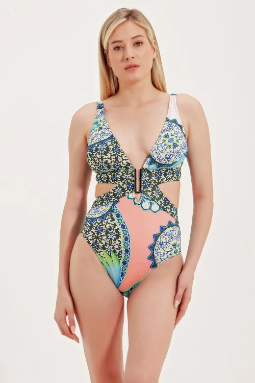 Printed Cut-Out Detail Swimsuit