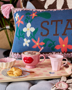 Ceramic Mug with Embossed Red Lips - Pink - 250 ml