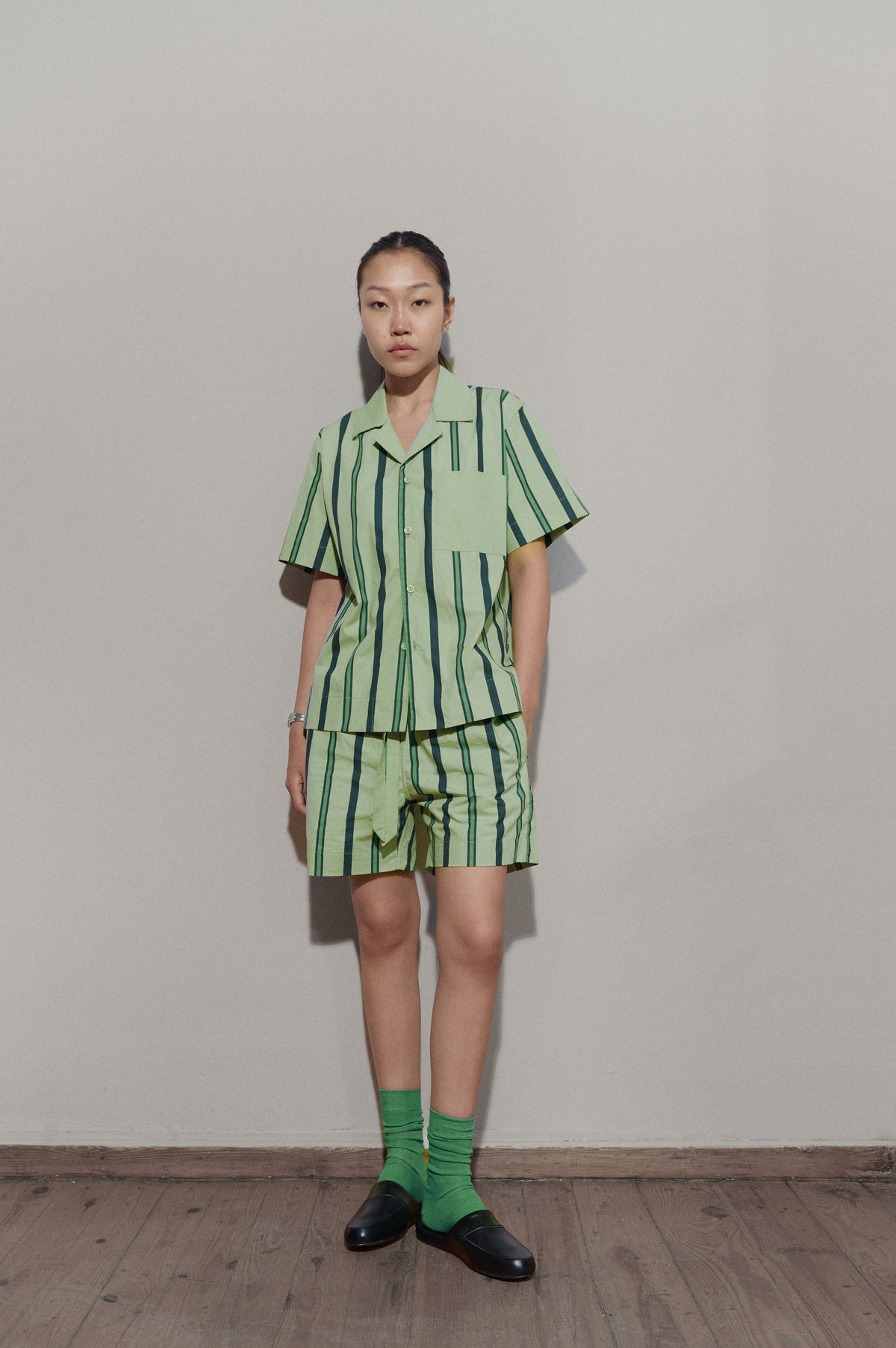 Trad stripe shirt - Laurel Green