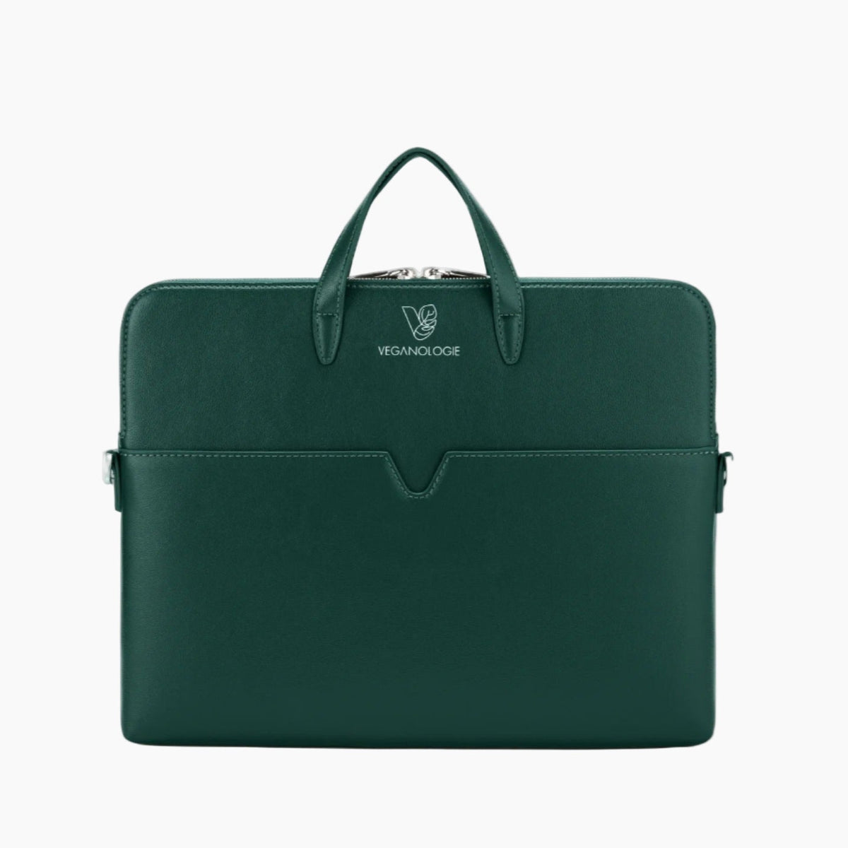 Green leather briefcase, laptop case with handle 