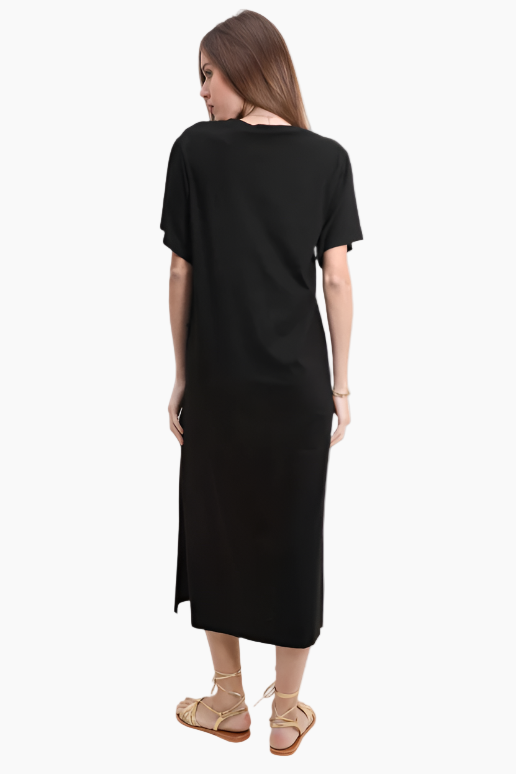 Woman wearing a black dress 