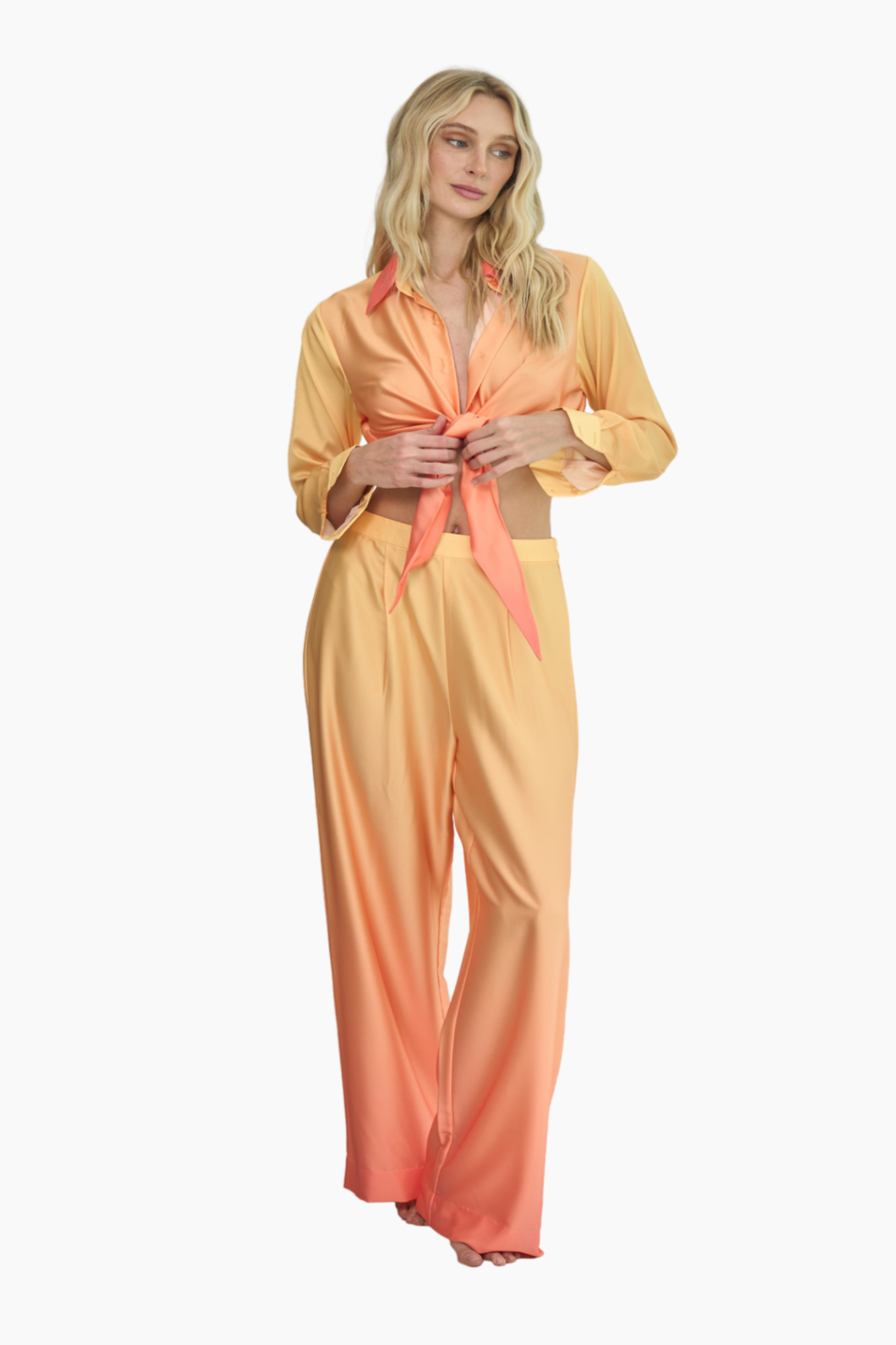 Yellow Orange Ombre Silk Satin Set