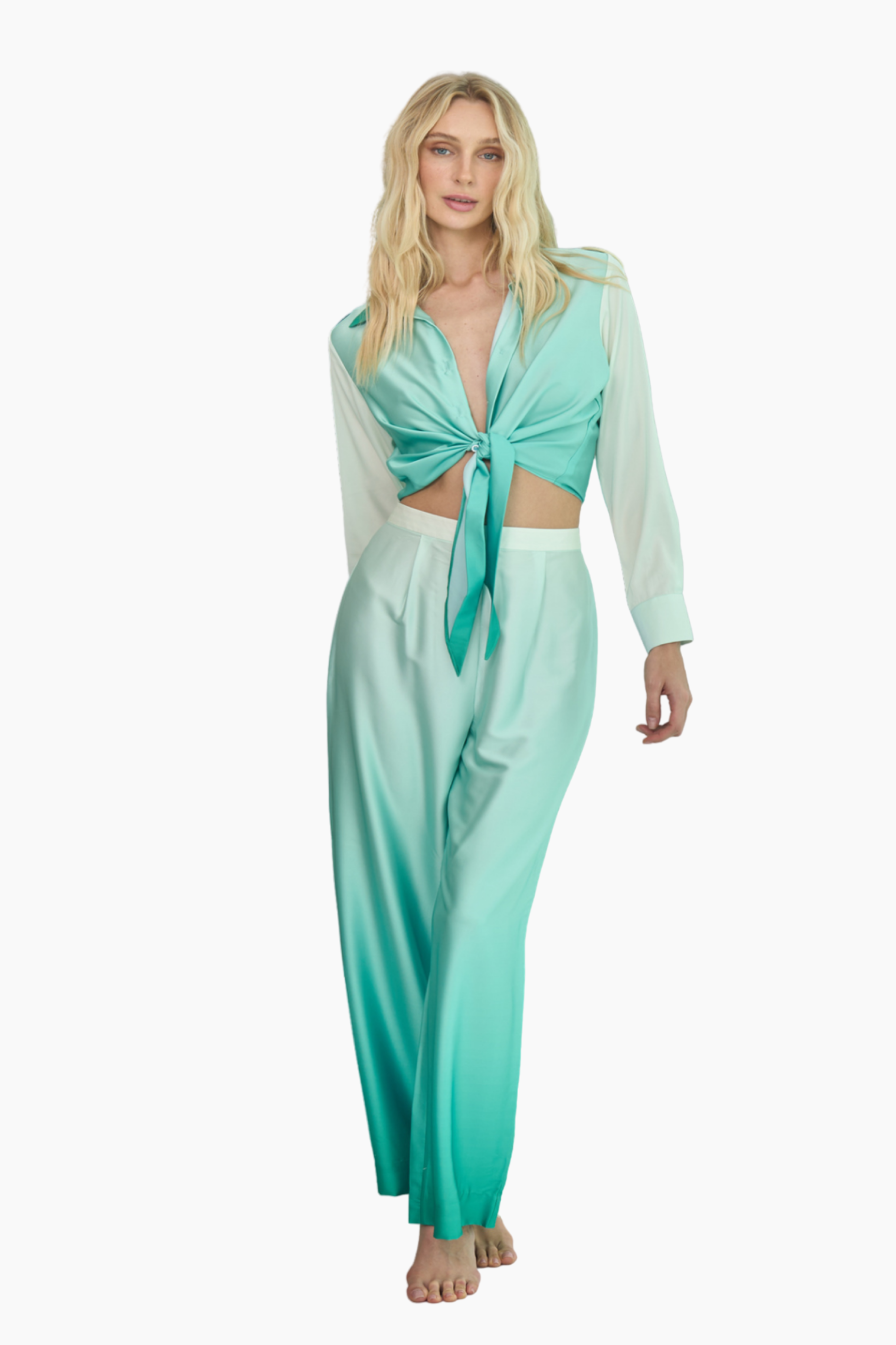 Bright Green Ombre Silk Satin Set