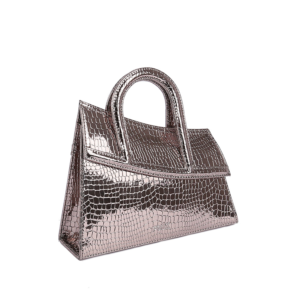 Silver Vegan Leather Handbag